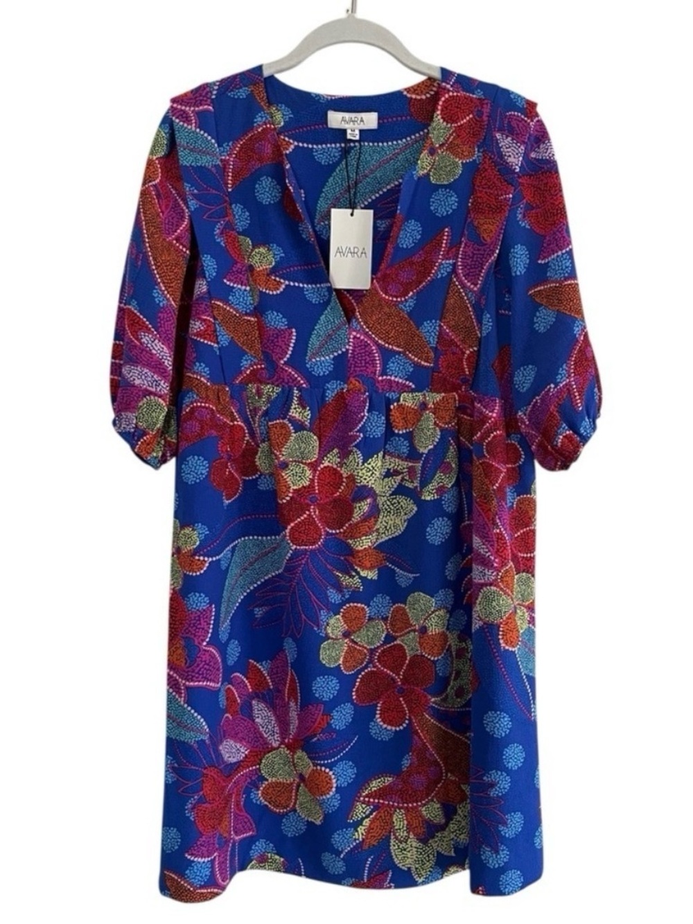 Floral V-Neck AVARA Dress in Blue